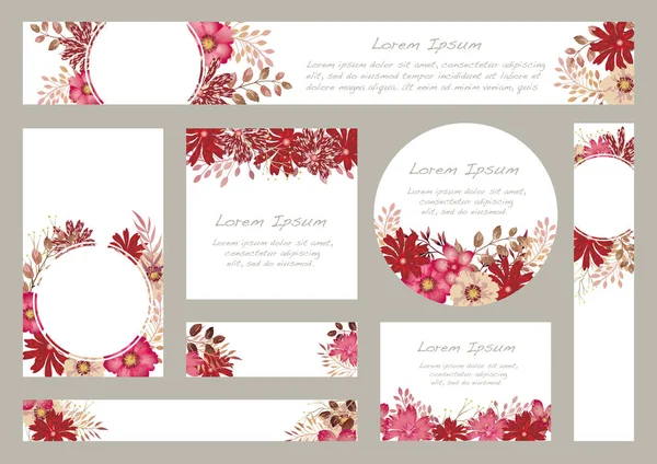 Conjunto de fondo floral acuarela con espacio de texto . — Vector de stock