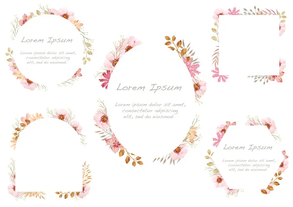 Set di cornici floreali ad acquerello isolate su sfondo bianco . — Vettoriale Stock