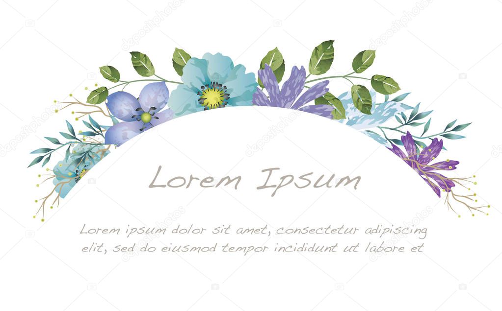 Vector watercolor floral frame isolated on a white background. 
