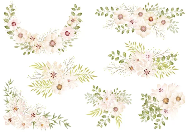 Набор акварельных цветочных элементов, выделенных на белом фоне . — стоковый вектор