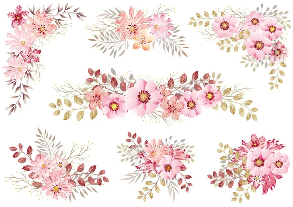 Set von Aquarell floralen Elementen isoliert auf weißem Hintergrund. — Stockvektor