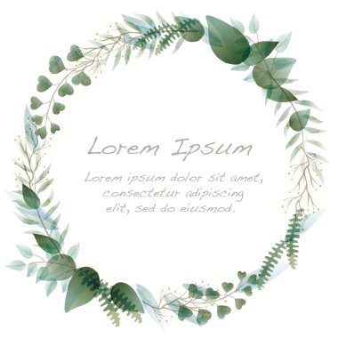 Yuvarlak Vektör Watercolor Botanik Çerçevesi Beyaz Arkaplanda İzole Edildi. 