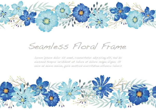 Moldura Floral Azul Sem Costura Aquarela Isolada Fundo Branco Ilustração —  Vetores de Stock