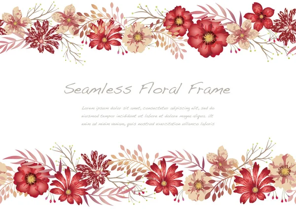 Watercolor Sem Costura Red Floral Frame Isolado Fundo Branco Ilustração —  Vetores de Stock