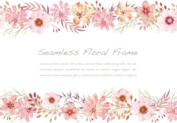 Moldura Floral Rosa Sem Costura Aquarela Isolada Fundo Branco Ilustração —  Vetores de Stock