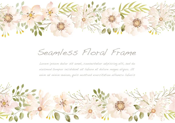 Moldura Floral Branca Sem Costura Aquarela Isolada Fundo Branco Ilustração —  Vetores de Stock