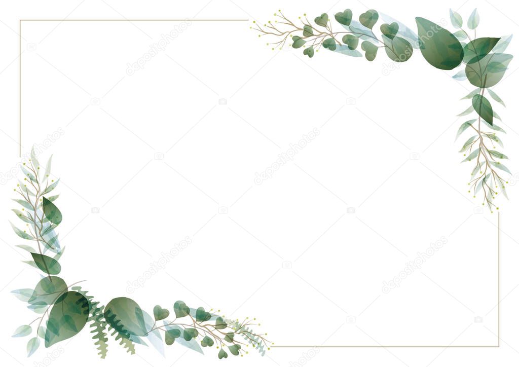 Vector Watercolor Botanical Rectangle Frame Isolated On A White Background. 