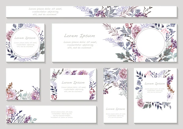 Set Pastellfarbener Blumenhintergründe Mit Textfläche Auf Grauem Hintergrund Vektor Illustration — Stockvektor