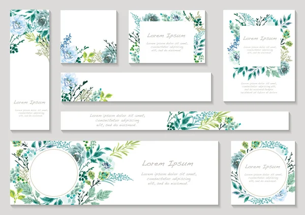 Conjunto Fondos Florales Verdosos Con Espacio Texto Aislado Sobre Fondo — Vector de stock