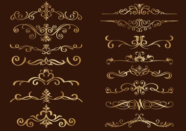 Set Of Gold Vintage Borders Isolated On A Dark Background. Vector Illustration. clipart