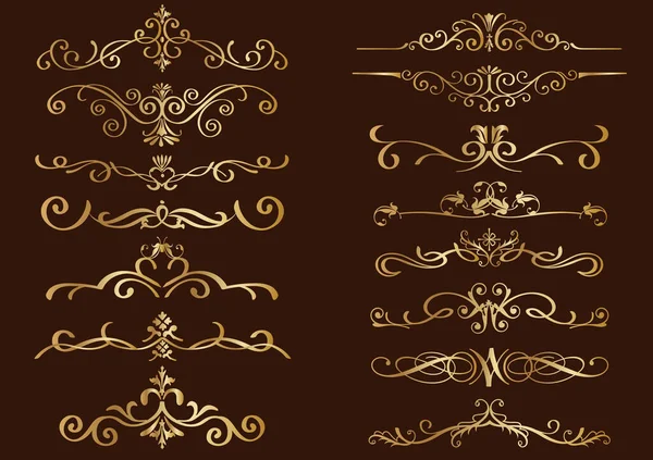 Set Gold Vintage Borders Isolated Dark Background Vector Illustration — Stock Vector