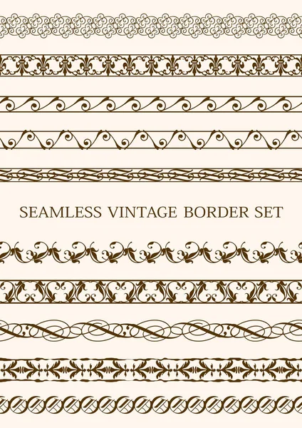 Sömlös Vintage Border Set Isolerad Slät Bakgrund Vektorillustration Horisontellt Upprepningsbart — Stock vektor