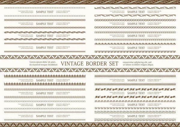 Set Seamless Vintage Borders Izolated Plain Background Vektorová Ilustrace Vodorovně — Stockový vektor