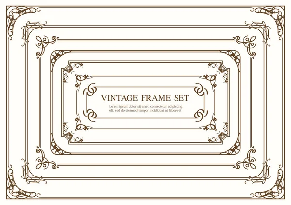 Set Seven Rectangular Vintage Frames Isolated Plain Background Vector Illustration — Stock Vector