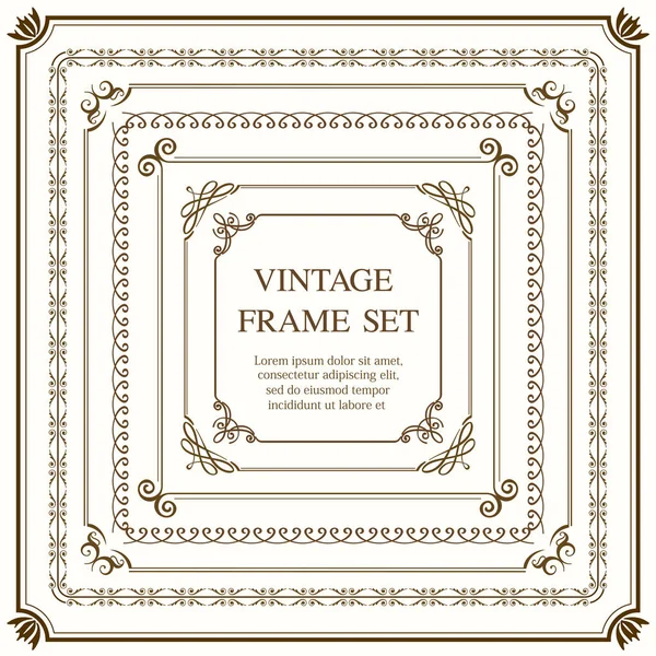 Set Von Sieben Quadratischen Vintage Rahmen Isoliert Auf Einem Einfachen — Stockvektor