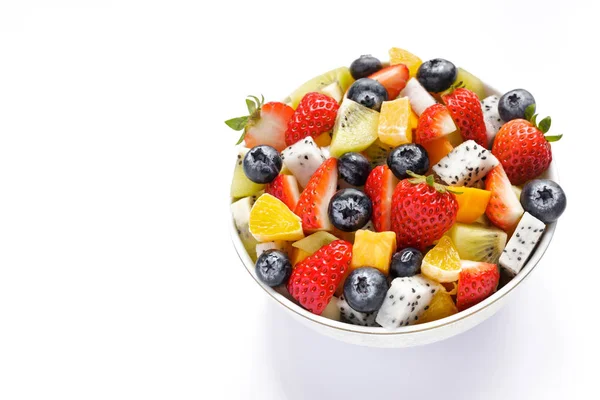 Bowl Healthy Salad Fresh Fruit White Background Mixed Fresh Fruit — Stock Photo, Image