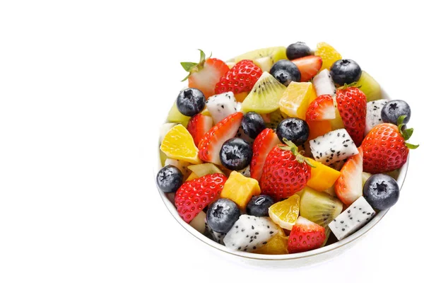 Een Kom Van Gezonde Salade Van Vers Fruit Een Witte — Stockfoto