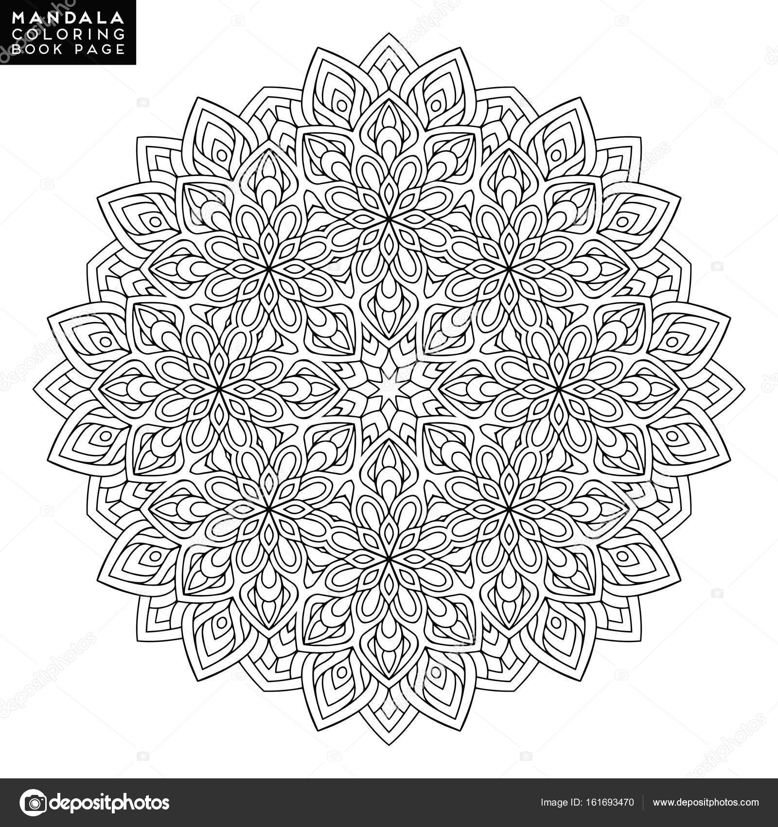 Mandala di contorno per libro da colorare Ornamento decorativo rotondo Modello di terapia anti stress Elemento di disegno del tessuto