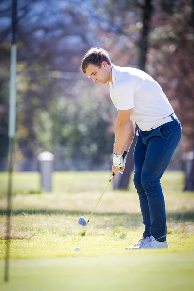 Golfista planeando su tiro al alfiler —  Fotos de Stock