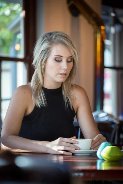 blond female models having coffee