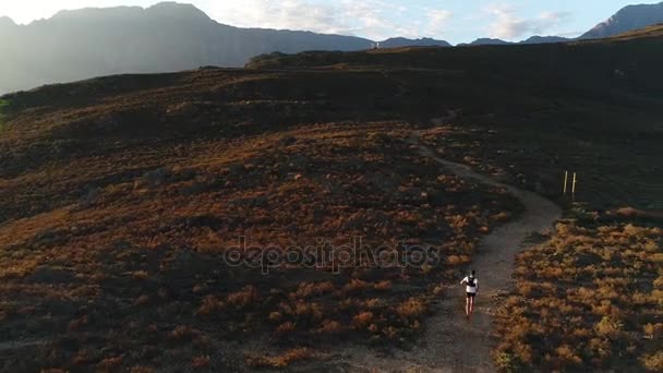 Modèle de fitness masculin courant le long d'un sentier — Video