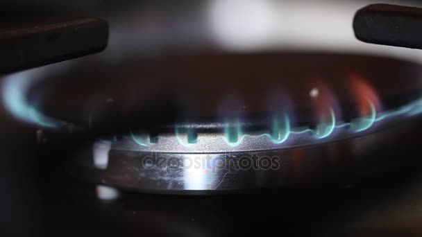 Gas burner on a gas stove — Stock Video