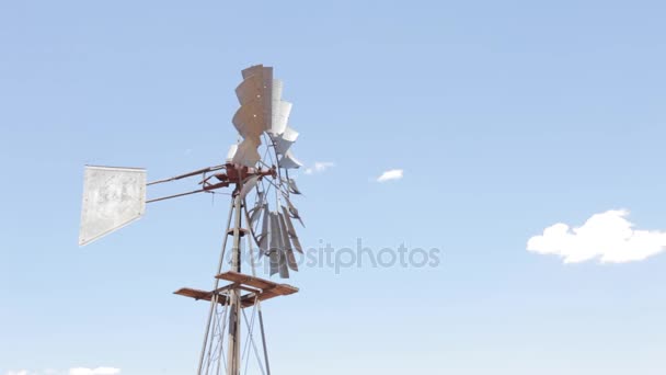 Molino de viento bombeando agua en el Karoo — Vídeo de stock
