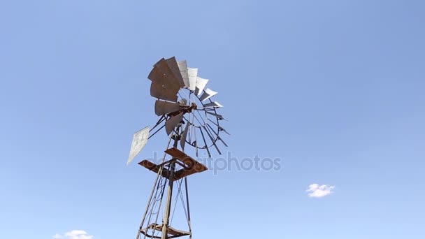 Molino de viento bombeando agua en el Karoo — Vídeo de stock