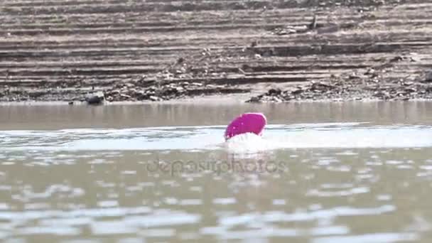 Mujer triatleta nadando en una presa — Vídeo de stock