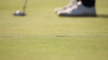 bir golf sahası üzerinde bir yeşil koyarak golfçü