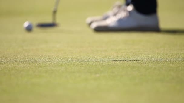 Bir golf sahası üzerinde bir yeşil koyarak golfçü — Stok video