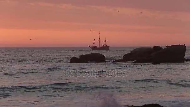 Tall ship sail on the ocean — Stock Video