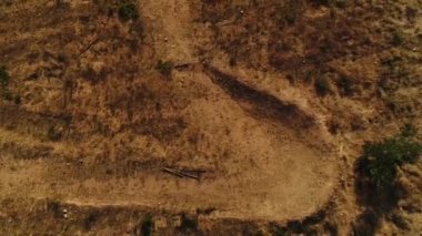 bisikletçi sürücü kuru yolda havadan görünümü günbatımı zaman çayır üzerinde