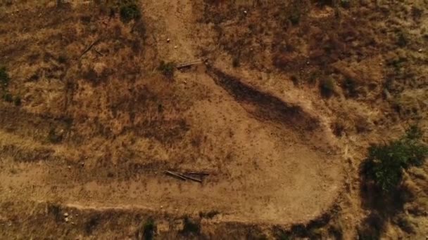 Luchtfoto Van Wielrenner Station Gedroogde Onderweg Weide Zonsondergang Tijd — Stockvideo