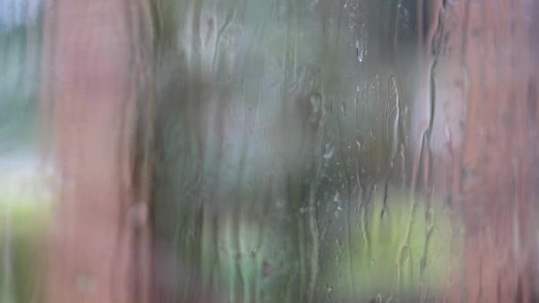 Closeup Βίντεο Από Σταγόνες Βροχής Και Νερού Στο Γυάλινο Παράθυρο — Αρχείο Βίντεο