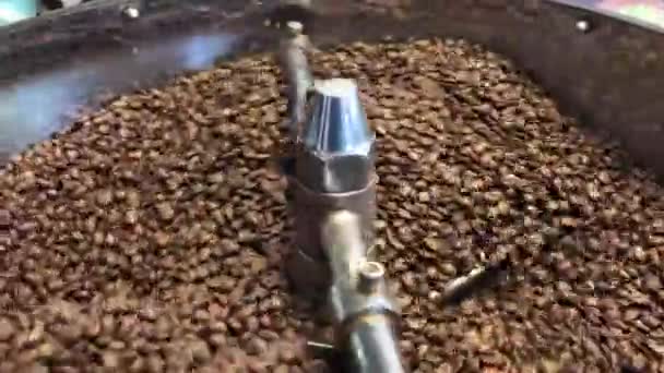 Closeup Footage Freshly Roasted Coffee Beans Rotating Cool — Stock Video