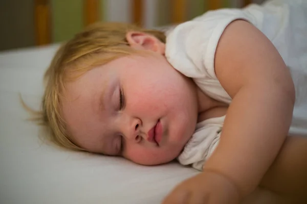 Close Image Toddler Girl Sleeping Cot — Stock Photo, Image