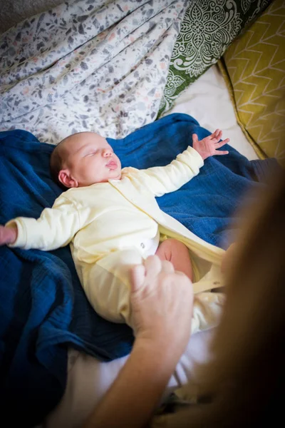 Loving Mother Her Newborn Baby Home Hospital — Stock Photo, Image