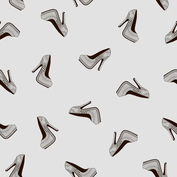 Patrón sin costuras con zapatos de mujer sobre un fondo gris. Vector — Archivo Imágenes Vectoriales