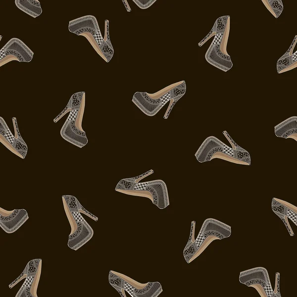 Seamless PATTERN with shoes on a brown background. Vector. Illus — Stock Vector