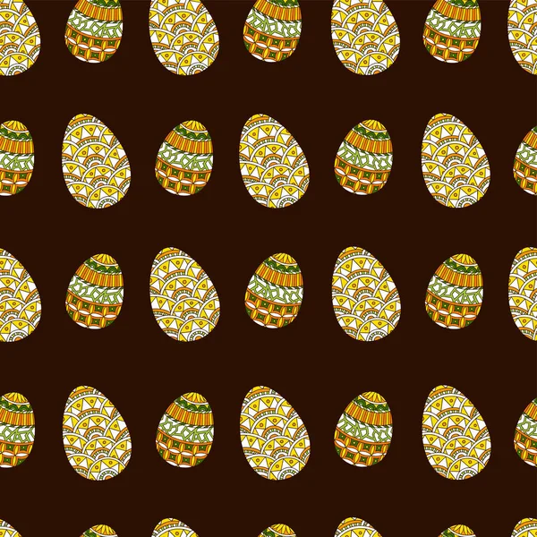 Patrón sin costuras con huevos de Pascua sobre un fondo marrón. Vector . — Vector de stock