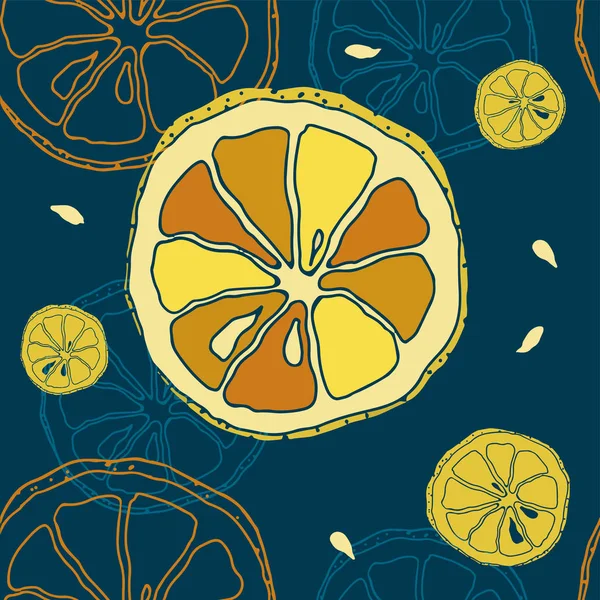Vektör seamless modeli üzerinde mavi bir backgrou limon dilimleri ile