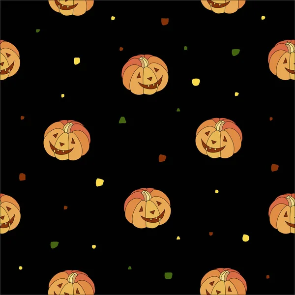 PATTERN for Halloween with pumpkins on a black background. Vecto — Stock Vector