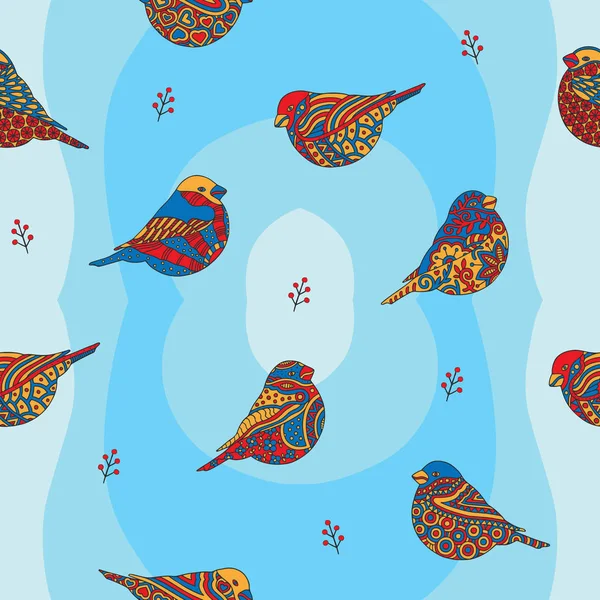 Stilize bullfinches ve mount dalları ile Seamless Modeli