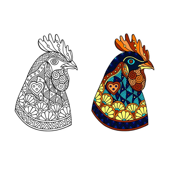 Konturlu ve renkli horoz Doodle tarzında. Boyama. 