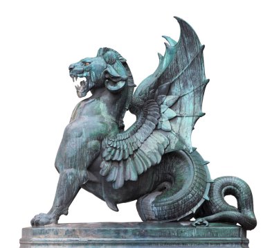 Ejderha heykeli, Saint-Michel çeşmesi (Paris, Fransa), beyaz üzerine izole