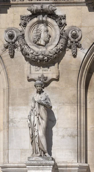 Statue Idylle Par Eugène Aizelin Médaillon Bach Opéra Garnier Paris — Photo