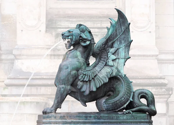 Estatua Del Dragón Por Henri Alfred Jacquemart Fontaine Saint Michel —  Fotos de Stock