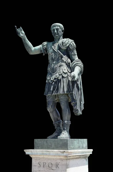 Statua Dell Imperatore Traiano Roma Italia Isolato Nero — Foto Stock