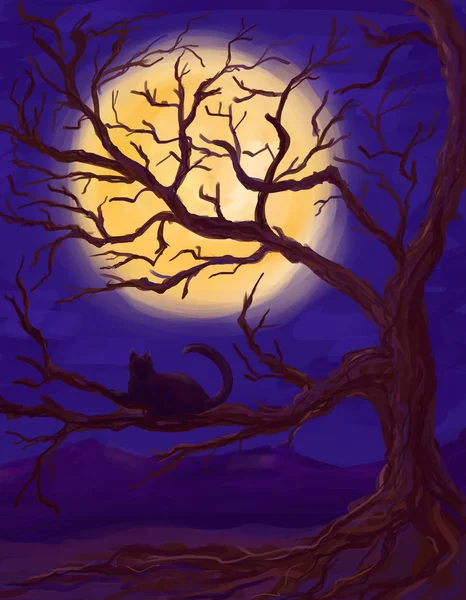 Moon, cat and tree